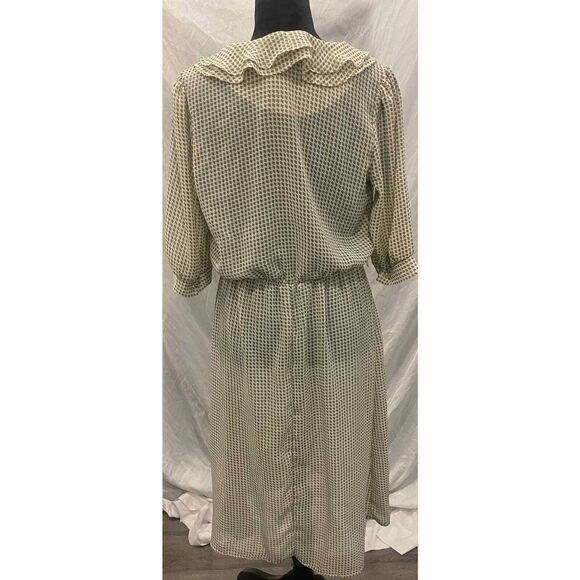 Vintage 80s ladies dress white/tan by Jones size 16 - Picture 5 of 7